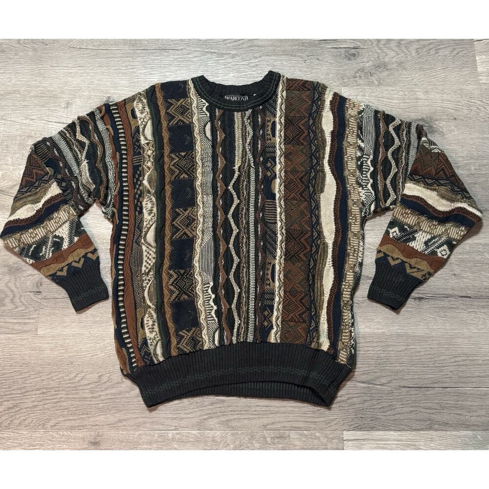 Vintage 3D Knit Sweater Mens L Marconi 90's Cosby Multicolor coogi Style
